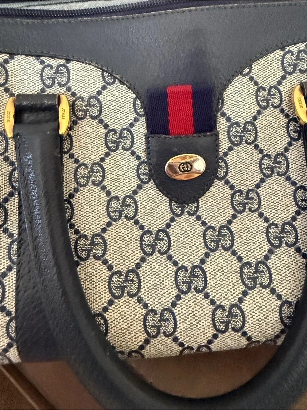 Vintage Gucci GG Accessory Collection Boston Blue Canvas Bag